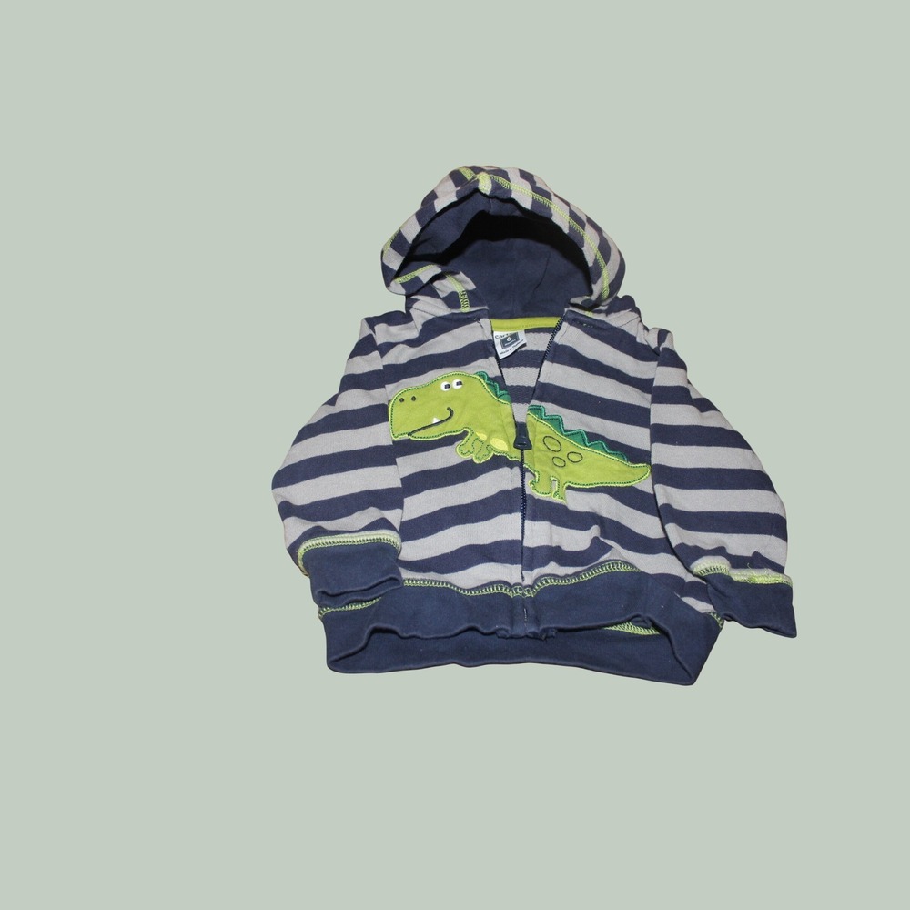 Carters Baby Boy 6 Months Zip Up Hoodie Lot Dinosaur Puppy Navy Gray Stripe 2pc
